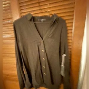 Lightweight dark olive green button down blouse